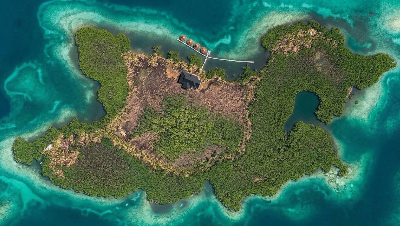 Overwater bungalow over turquoise Caribbean water