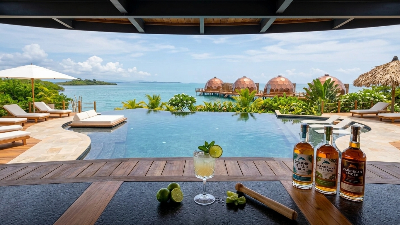 Island bar with local rum and fresh citrus, Glamp Island