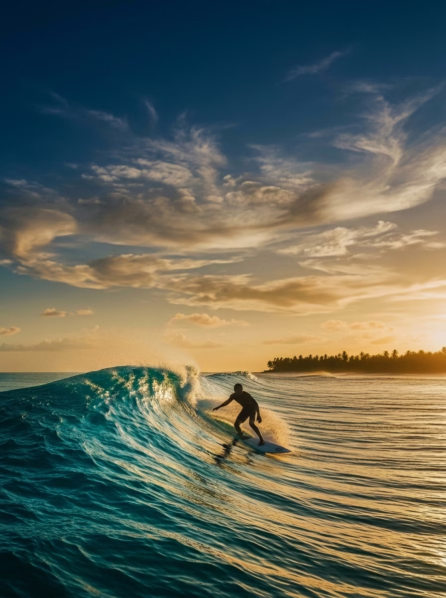 Surfer riding a Caribbean wave